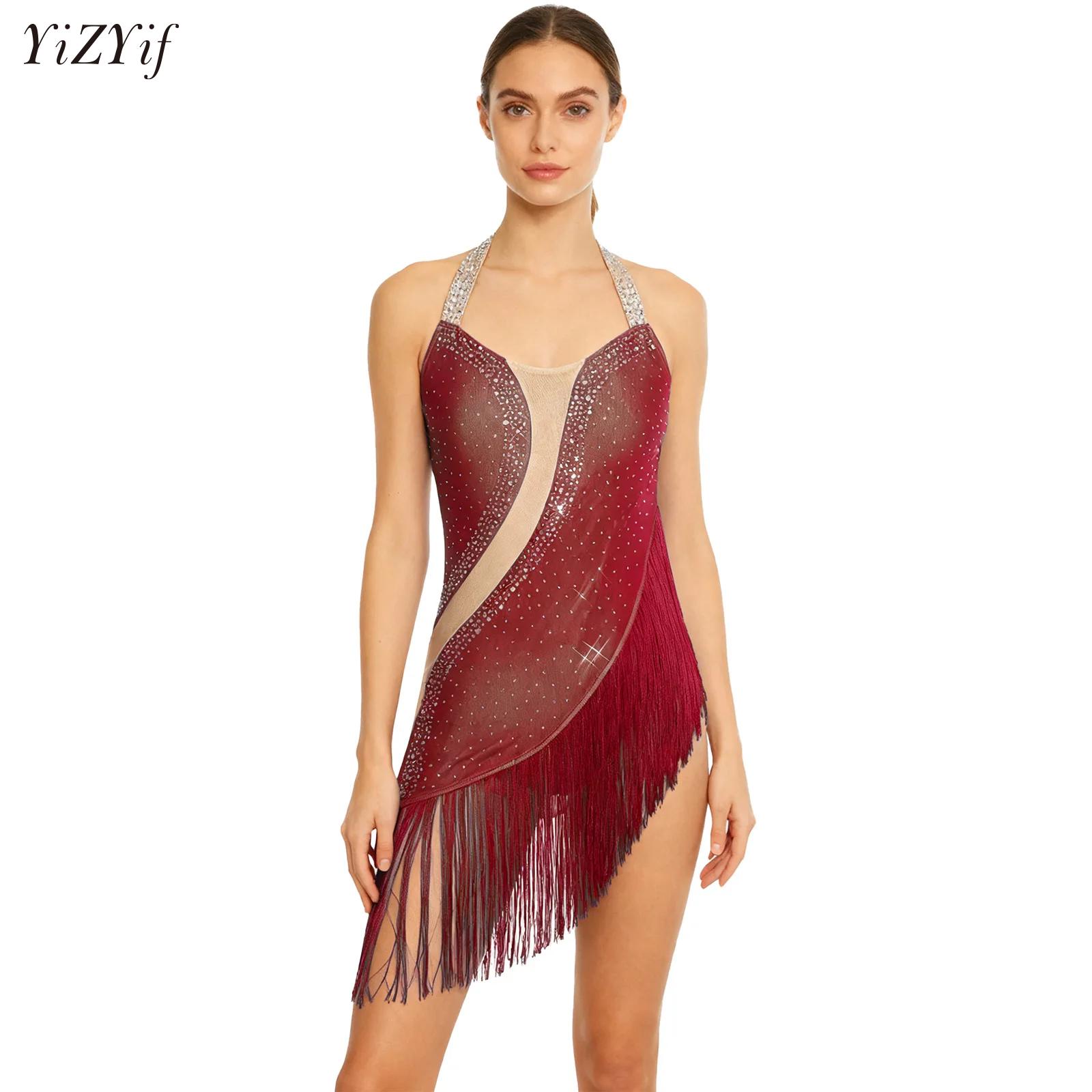 Rhinestone Banding Trim - Damski Olśniewający Strój do Tańca Latynoamerykańskiego